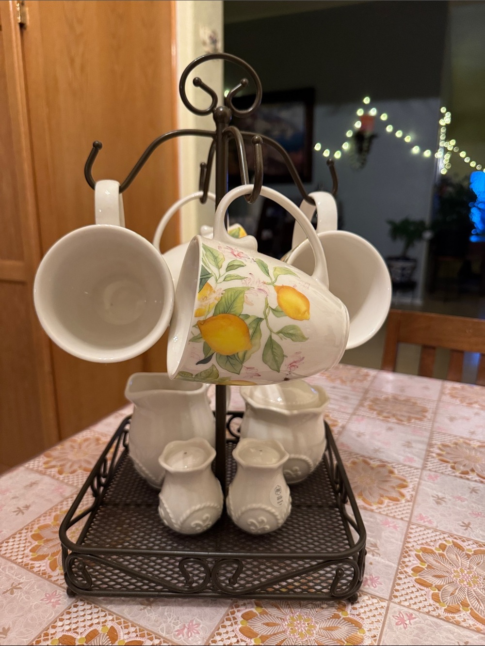 Princess House Lemon Pattern Ceramic Mug Set - White and Yellow